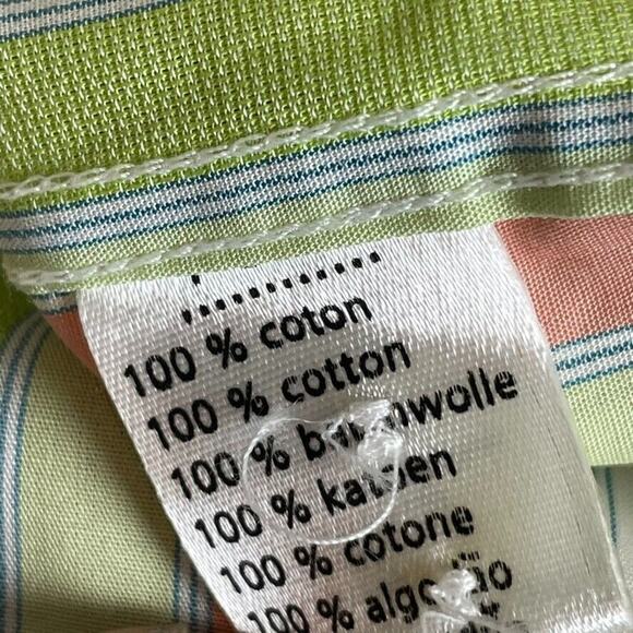 Lacoste Men's Size 40 Striped Lime Green Peach White Pointed Collar Long Sleeve - Picture 8 of 10